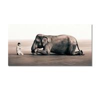 Boy Reading to Elephant Canvas Painting Ashes and Snow Posters and Prints Wall Art Animals Pictures for Living Room Decor 60x135cm/24x53inch InternalFrame