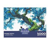 Boy Sitting in The Crook of Old Oak Tree 1000 Pcs Ökopapier Puzzle Giant Blue Tree Stressabbau Familienspiel Puzzles Als Wohnaccessoires 38x26cm/1000pcs