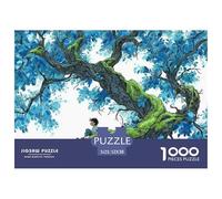 Boy Sitting in The Crook of Old Oak Tree 1000 Stück Premium-Karton Puzzle Giant Blue Tree Stressabbau Kreatives Spiel Puzzles Als Wohnaccessoires 52x38cm/1000pcs