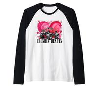 Boy Valentine Monster Truck Crushin Hearts Niños Camiseta Manga Raglan