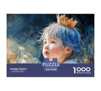 Boy with Blue Hair 1000 Stück Premium-Karton Puzzle Child with Golden Crown Lebendige Bilder Kreatives Spiel Puzzles Als Geburtstagsgeschenke 52x38cm/1000pcs