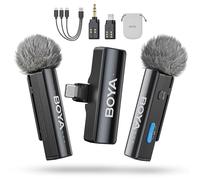 BOYA BOYALINK 2 A2 Micrófono para iPhone Android Cámara, 48 kHz 24 bits, 300 m, micrófono Lavalier inalámbrico, cancelación de ruido, mini micrófono, micro clip, USB-C/Lightning/3,5 mm TRS Plug