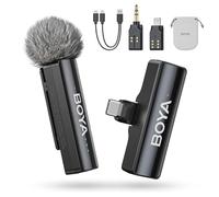 BOYA Boyalink - Micrófono 2 A1 para iPhone y Android, 48 kHz, 24 bits, 300 m, micrófono Lavalier inalámbrico, cancelación de ruido, mini micrófono, clip de micrófono, USB-C/Lightning/3,5 mm TRS Plug