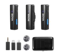 BOYA BOYALINK - Micrófono Lavalier inalámbrico para iPhone Android Smartphone cámara cancelación de ruido, 10h, 328 pies, 3.5 mm, USB tipo C, micrófono inalámbrico de solapa para grabación de video
