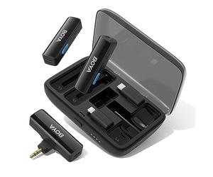 BOYA BOYALINK Sistema de micrófono dual y entradas Lightning y USB-C para iPhone, teléfonos inteligentes Android/cámara DSLR