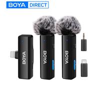 BOYA BOYALINK Un micrófono de solapa inalámbrico Lavalier para iPhone Android PC Computadora Cámaras DSLR Sistema de micrófono dual de solapa todo en uno para transmisión en vivo Youtube Grabación de