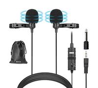 BOYA BY-M1DM Doble micrófono Lavalier, micrófono omnidireccional de Condensador Manos Libres con Clip con Conector estéreo de 1/8" para cámara, DSLR, iPhone, Android
