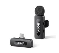 BOYA BY-V10 - Micrófono inalámbrico para iPhone 15/16, Android 48 KHz/16 bits, 9 baterías, cancelación de Ruido, micrófono de lavalier USB-C, micrófono de Clip de 360° para grabación de vídeo