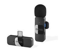 BOYA BY-V10 Micrófono Lavalier inalámbrico para Android USB C Smartphone Tablet Mini solapa externa tipo C micrófono para teléfono celular Micrófono con clip para grabación de video, podcast, YouTube