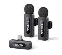 BOYA BY-V20 - Micrófono inalámbrico para iPhone 15/16, Android 48 KHz/16 bits, 9 baterías, cancelación de ruido, micrófono de lavalier USB-C, micrófono de clip de 360° para grabación de vídeo