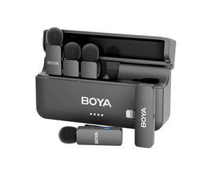 BOYA BY-V4D - Mini micrófono Lavalier inalámbrico para iPhone Smartphone, 4 micrófonos de solapa inalámbricos con clip para grabación de video, podcast, entrevista, transmisión, vlog, YouTube