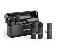 BOYA BY-V4U Micrófono de Solapa inalámbrico para iPhone 15/16 Series, Android, Tipo C con Estuche de Carga, 4 Canales, micrófono inalámbrico omnidireccional, cancelación de Ruido, 48kHz/16Bits, 200m