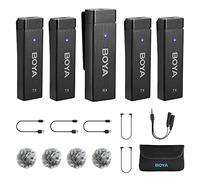 BOYA by-W4 Mini micrófono de Solapa inalámbrico (4TX+1RX), micrófono de Solapa omnidireccional con Pinza para teléfono, cámara, PC, grabación de vídeo, batería 7 Horas
