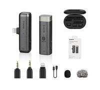 BOYA BY-WM3D Micrófono inalámbrico de 2,4 GHz con adaptador Lightning certificado por MFI, adaptador TRS y TRRS de 3,5 mm y estuche de carga Compatible con dispositivo iPhone IOS, DSLR y videocámara