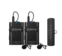 BOYA by-WM4 Pro-K6 Sistema de micrófono inalámbrico 2.4 G (2 transmisores + 1 Receptor) con Receptor de Interfaz Tipo C Compatible con Smartphones Android Tipo C para transmisión en Vivo de vídeo