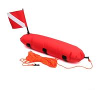 Boya de cuerda de buceo con válvula de bloqueo de aire inflable y bandera de seguridad, marcador flotante de PVC de nailon para esnórquel, pesca submarina y buceo (rojo)