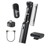 BOYA Magic 4 en 1 Transformable Micrófono Inalámbrico, Micro de Solapa/De Mano/Mesa/En Cámara Microfono Inalambrico para Cámara/iPhone15/16/Android, Vlogging y Streaming(2TX+2RX)