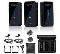 BOYA Micrófono inalámbrico Dual, by-XM6 K2 con Estuche de Carga Micrófono de Solapa para cámaras Videocámaras Teléfonos Inteligentes Vlog Youtube TikTok Transmisión en Vivo Grabación de Video