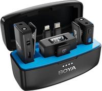 BOYA Micrófono Lavalier inalámbrico MIC para iPhone Android tipo C, cámara réflex digital, grabación integrada, rango de 980 pies, duración de la batería de 10 horas, receptor doble, micrófono de