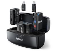 BOYA Micrófono Lavalier inalámbrico para cámara de smartphone iPhone Android, grabación integrada, micrófono de solapa con clip para transmisión en vivo, grabación de videoconferencias
