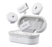 BOYA Micrófono Lavalier inalámbrico para iPhone Android con Lightning y receptor USB C, cancelación de ruido, batería de 30 horas de duración con funda de carga, rango de 164 pies, micrófonos