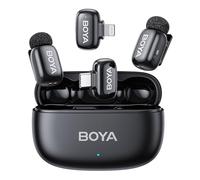 BOYA Mini 2 Microfono Inalambrico (2 TX+2 RX) para iPhone 7-17, Microfono Movil Android, 48 kHz/24 bit, 5g Ultraligero, Cancelación de Ruido, 30h, USB-C & Lightning Micrófono Solapa para Streaming