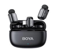 BOYA Mini 2 Microfono Inalambrico (2TX+1 USB-C RX) para iPhone 15/16/17, Microfono Movil Android, 48 kHz/24 bit, 5g Ultraligero, Cancelación de Ruido, 30h, Micrófono Solapa para Streaming, Vlogging