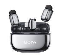 BOYA Mini 2 Micrófono Inalámbrico de Solapa para iPhone, Android, USB-C | Micrófono Lavalier, 5 g, 48 kHz/24 Bit, 100 m, 30 h, Sonido Anti-Pop, Cancelación de Ruido IA, Control por App, Plata
