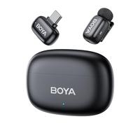 BOYA Mini 2 Micrófono Teléfono Móvil (1 Transmisor + 1 Receptor USB-C + Bandeja de Carga), 5G Ultraligero, 48KHz 24Bit, Micrófono Lavalier Inalámbrico para iPhone, Android, Vlog, Reducción de Ruido