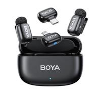 BOYA Mini Microfono Inalambrico (2TX+2RX) para iPhone Android, 5g Ultraligero, Micrófono de Solapa, AI Voice Changer, Reducción de Ruido de 3 Niveles, 30h Horas, Microfono Movil con USB-C/Lightning
