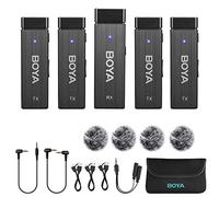 BOYA Sistema de micrófono inalámbrico Lavalier de 4 canales, BY-W4 2.4G Reverso inalámbrico 4 transmisores y receptor para cámara réflex digital videocámara Smartphones Entrevista Vlog Video YouTube