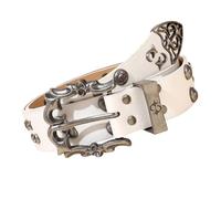 BOYANDM Cinturón de piel sintética listo para exteriores, diseño tachonado, hebillas de aleación, 115 cm de largo, 3,7 cm de ancho, unisex para uso activo, cinturón unisex, blanco, Talla única