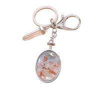 BOYANDM Llavero ovalado versátil con marco de fotos de cristales de piedra natural para parejas y familia, llavero ovalado de fotos, Ágata roja, Talla única