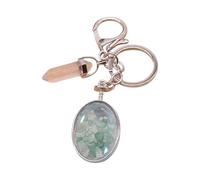 BOYANDM Llavero ovalado versátil con marco de fotos de cristales de piedra natural para parejas y familia, llavero ovalado de fotos, Aventurina verde, Talla única