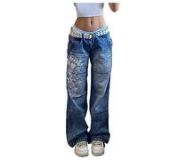 Boyfriend Jeans Adolescentes Niñas Y2K Jeans Baggy Low Waist Jeans Pantalones Cargo Vintage Pantalones de pernera Ancha Pierna Ancha Vaqueros Mujer Vaqueros E-Girl Harajuku Streetwear Pants Trousers