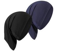 Boyiee 2 Pañuelos de Cabeza Interiores de Hijab Gorro debajo de Bufanda de Tubo de Mujer Elástico Transpirable (Negro, Azul Oscuro)