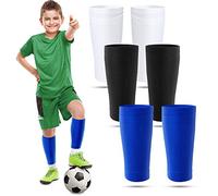Boyiee 3 Pares de Espinilleras de Doble Capa Calcetines de Espinilleras de Niños de Fútbol Mangas de Espinilleras Canilleras de Fútbol Soporte de Espinilleras para Entrenamiento Infantil Deportes