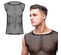 Boyiee Camiseta sin Mangas de Rejilla para Hombre Chaleco Negro Malla Ajustado de Músculo Camiseta Ejercicio Ahuecada(L)