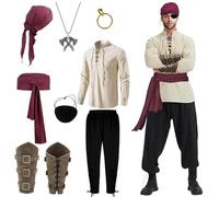 BOYIFEIJIE Disfraz de pirata para hombre, ropa medieval, juego de disfraz renacentista, Halloween, carnaval, cosplay, disfraz vikingo (XXL)