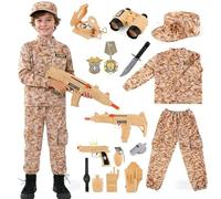 BOYIFEIJIE Disfraz militar para niños, uniforme del ejército, cosplay, juguete militar, sombrero de camuflaje con walkie talkie, metralleta para niños y niñas (país (5-6 A), S