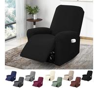 BOYIFEIJIE Funda Sillon Relax Reclinable 1 Plaza, Funda Sofa Relax con Bolsillos, Fundas Elástica de Jacquard a Rayas Diseño Todo Incluido para Sillón Reclinable (Negro, 4-Piezas)