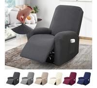 BOYIFEIJIE Funda Sillon Relax Reclinable 1 Plaza, Funda Sofa Relax con Bolsillos, Fundas Elástica de Jacquard a Rayas Diseño Todo Incluido para Sillón Reclinable (Gris Oscuro, 4-Piezas)