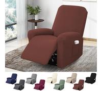 BOYIFEIJIE Funda Sillon Relax Reclinable 1 Plaza, Funda Sofa Relax con Bolsillos, Fundas Elástica de Jacquard a Rayas Diseño Todo Incluido para Sillón Reclinable (Marrón Oscuro, 4-Piezas)