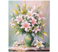 BOYIFEIJIE Pintura por números para adultos, diseño de lirios rosas, pintura por números, juego de lienzo para decoración del hogar, cumpleaños, Navidad, regalo - 40 x 50 cm (sin marco)