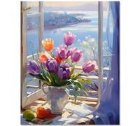 BOYIFEIJIE Pintura por números para adultos, tulipanes, pintura por números, pintura al óleo para manualidades, juego de lienzo para decoración del hogar, cumpleaños, regalo de Navidad, 40 x 50 cm