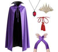 Boyigog Disfraz de reina malvada para cosplay, capa de reina de Halloween, 6 piezas con corona, collar, guantes y cinturón, disfraz de reina malvada para adultos, disfraz de capa morada