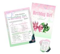 Boyigog Who Knows The Birthday Girl Best Women Party Game Cards 24 unidades, tarjetas de juego de doble cara para fiesta de cumpleaños de bruja, accesorios esenciales para mujeres, fiestas de pijamas