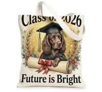 Boykin Spaniel Dog Congrats Grad - Bolsa de lona para ir de compras, 13 x 15 pulgadas, bolsa de comestibles reutilizable para diploma de graduación, para mujeres, clase de 2026, pintura estética de