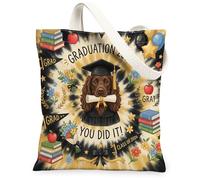 Boykin Spaniel Dog Congrats Grad - Bolsa de lona para ir de compras de 13 x 15 pulgadas, bolsa reutilizable con impresión de graduación dorada y negra para mujeres, clase de 2026, pintura estética