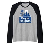 Boyle Heights East LA, terraza de la ciudad de Los Ángeles, retro, vintage Camiseta Manga Raglan